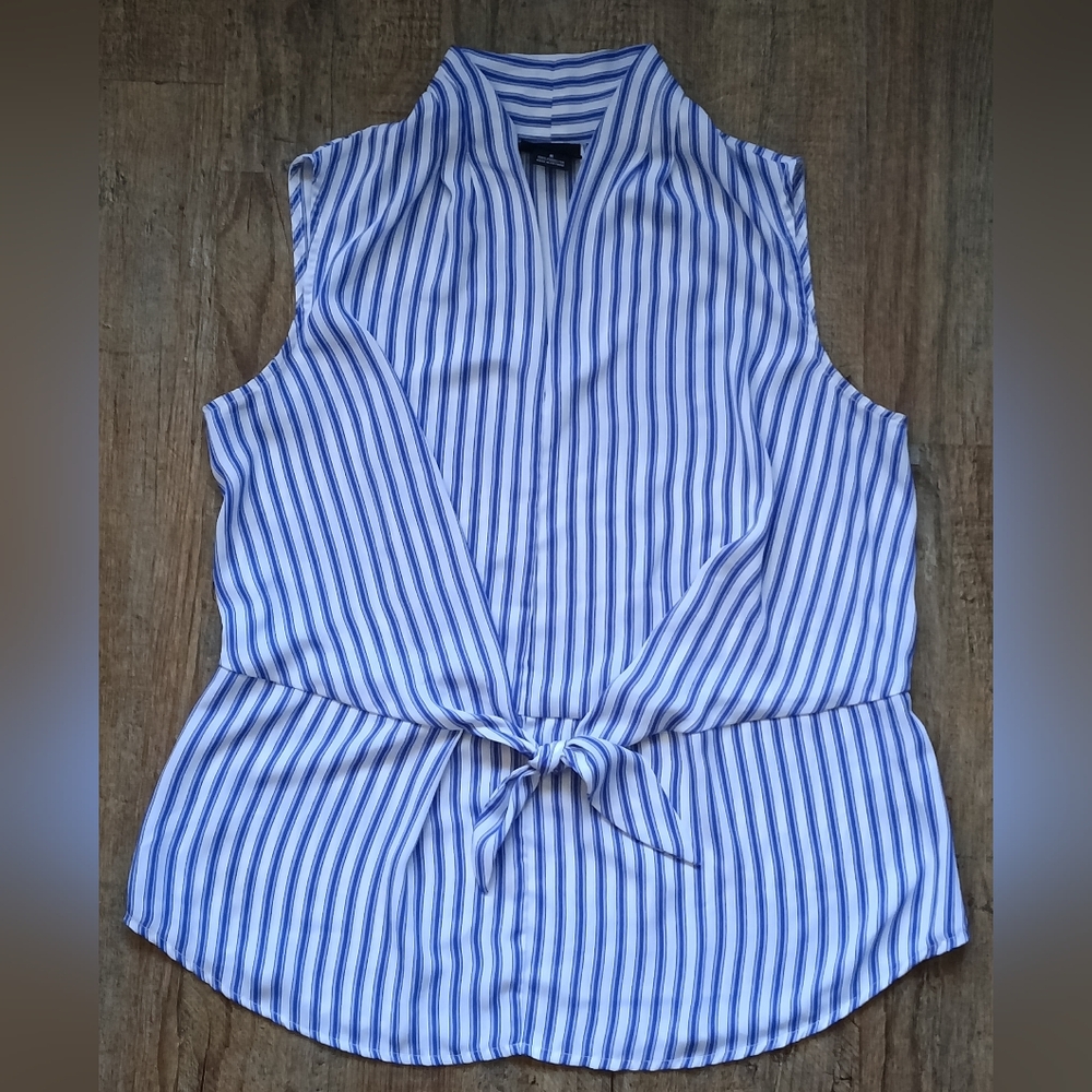 Liz Claiborne Blue and White Striped Sheer Tank Top Size Medium